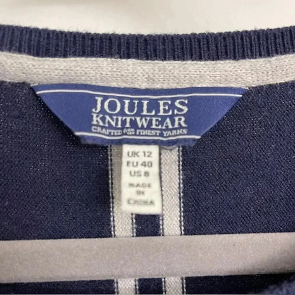 Joules Knitwear Navy Sweater Racing Stripes Sz 8 - Picture 4 of 6